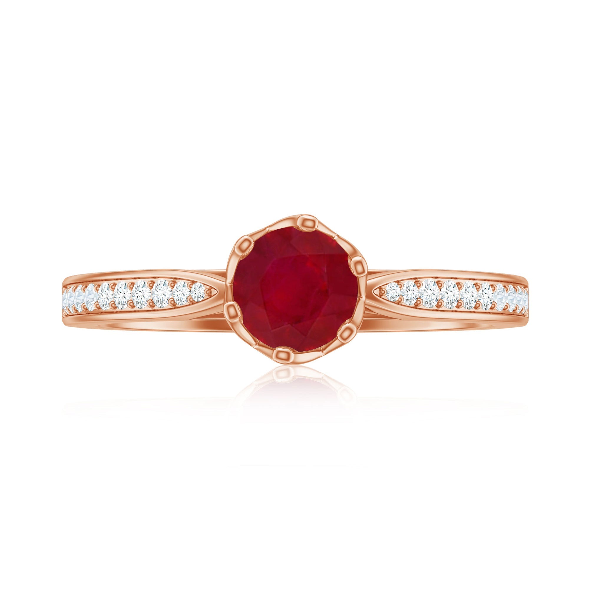 Real 0.6 Carat Ruby Engagement Ring with Diamond for Women