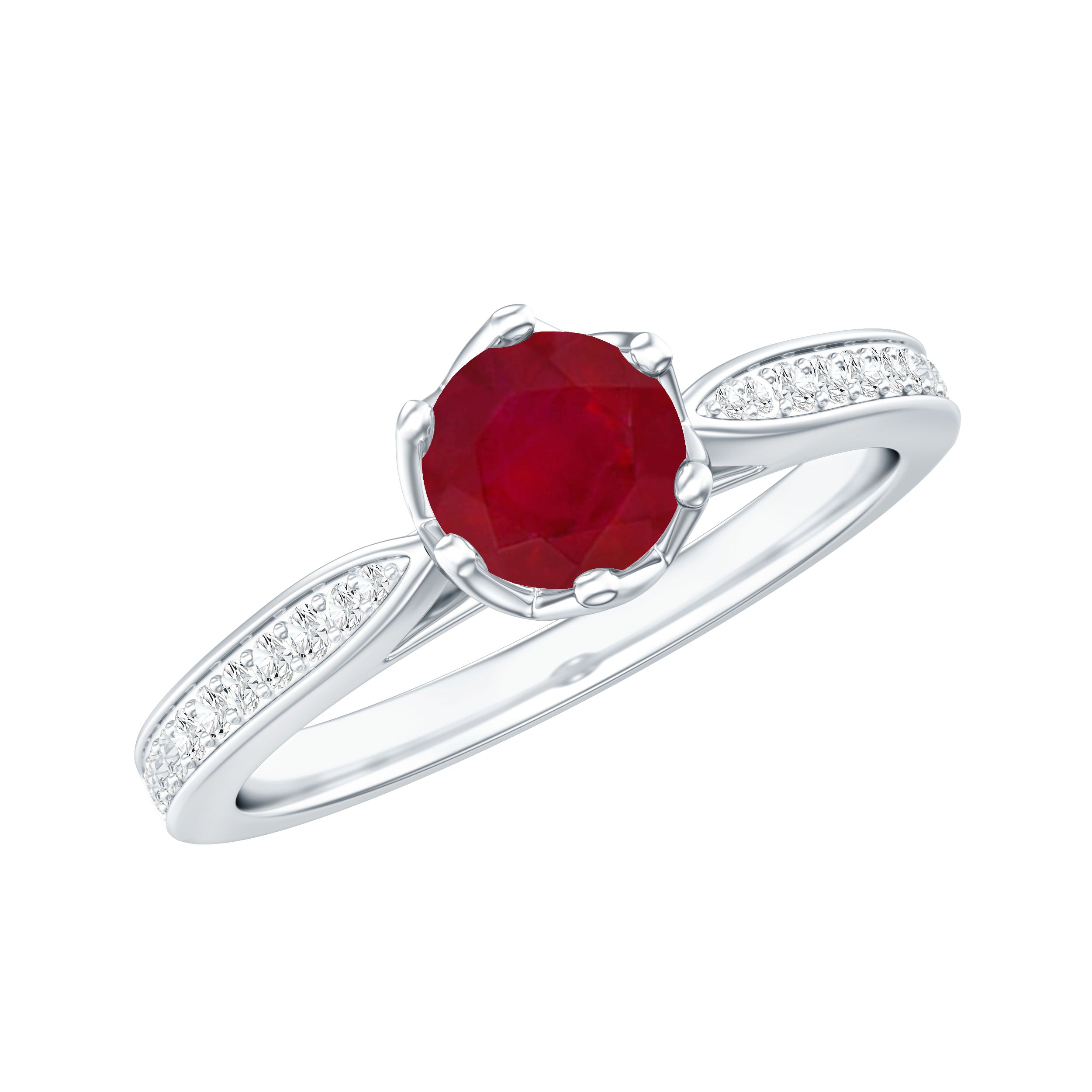 Real 0.6 Carat Ruby Engagement Ring with Diamond for Women