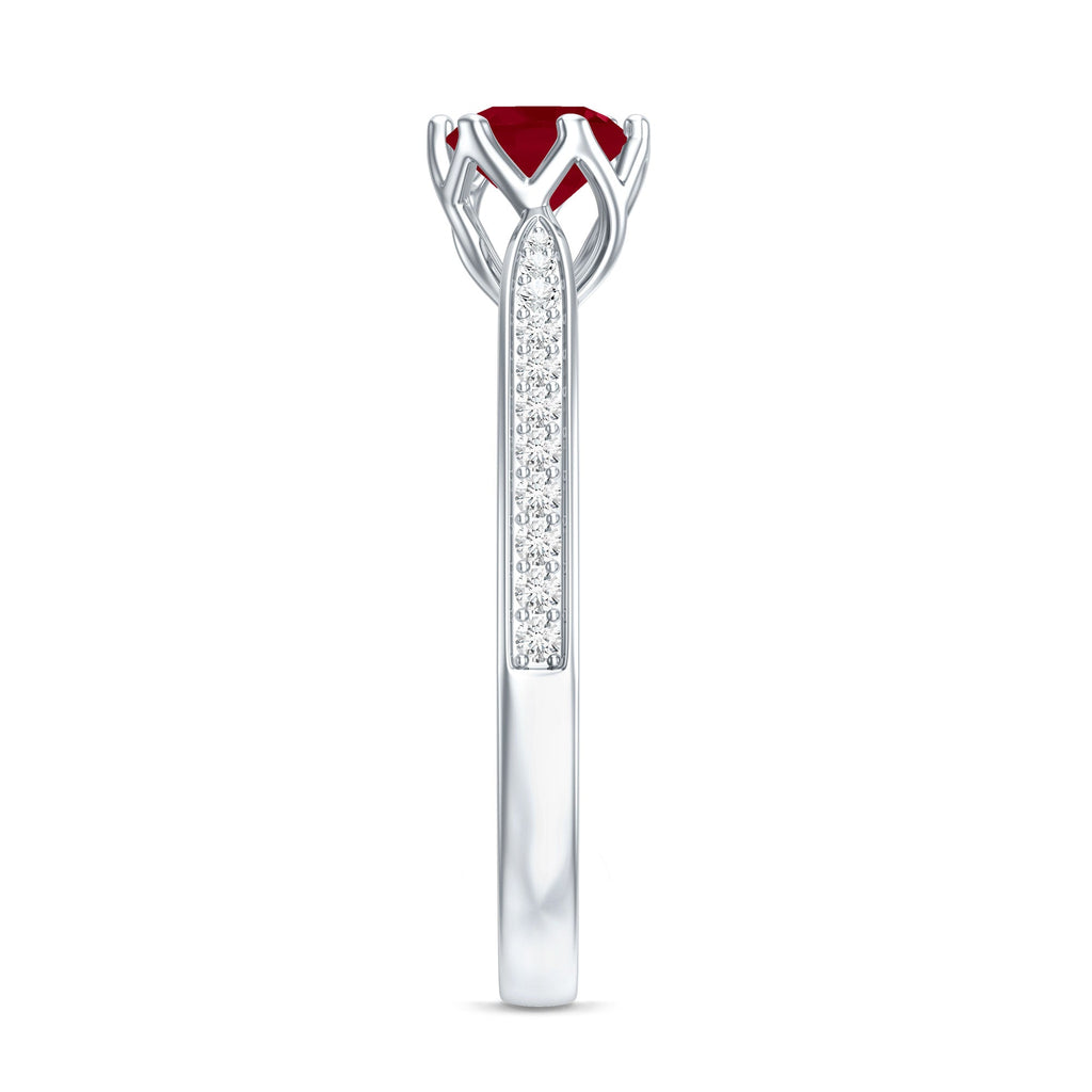 Real 0.6 Carat Ruby Engagement Ring with Diamond for Women
