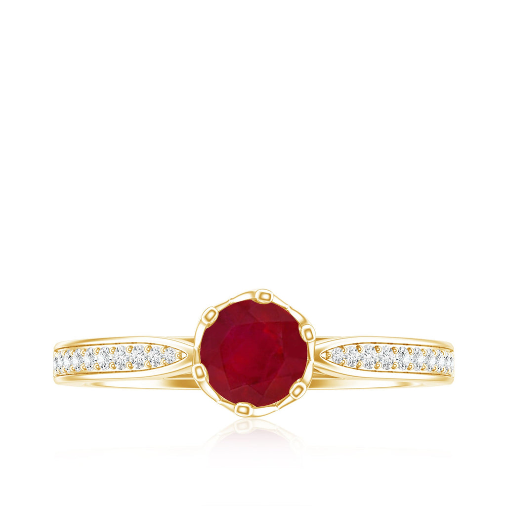 Real 0.6 Carat Ruby Engagement Ring with Diamond for Women