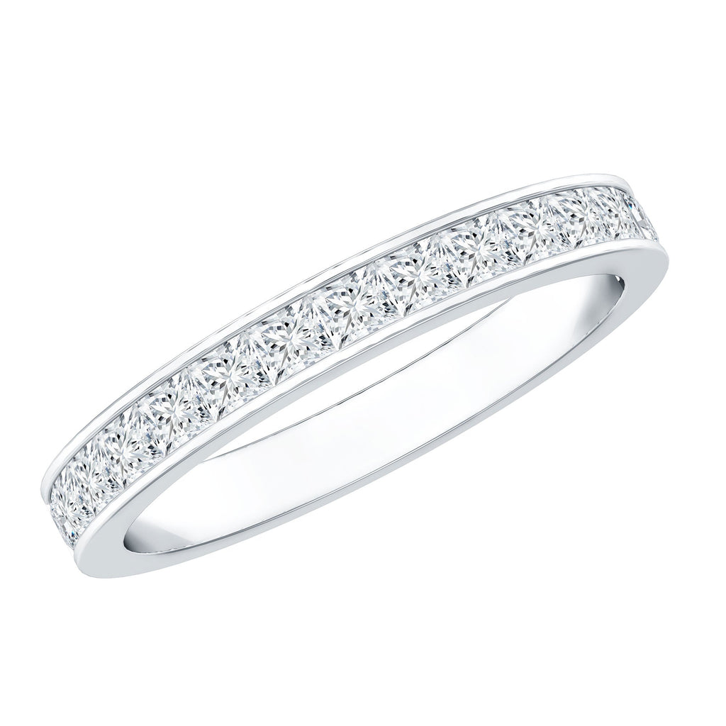 Princess Cut Moissanite Half Eternity Band Ring in Channel Setting