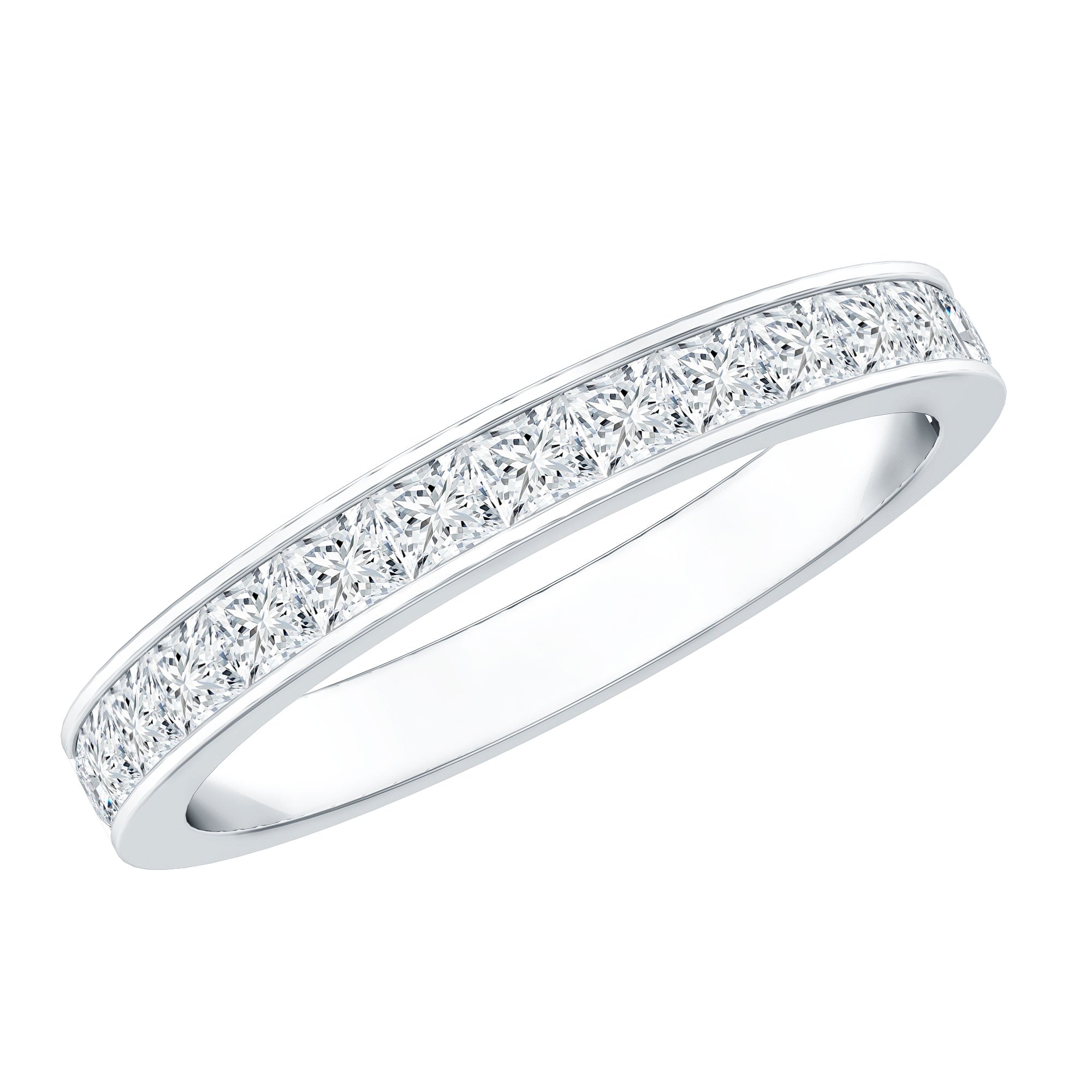 Princess Cut Moissanite Half Eternity Band Ring in Channel Setting