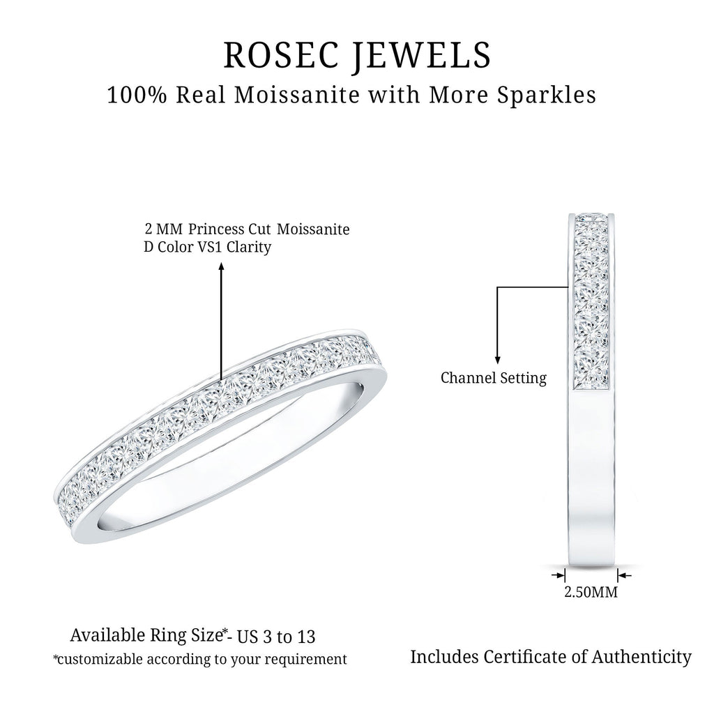 Princess Cut Moissanite Half Eternity Band Ring in Channel Setting