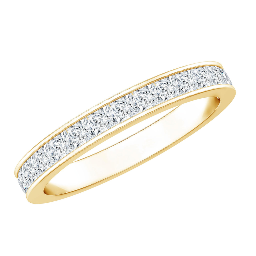 Princess Cut Moissanite Half Eternity Band Ring in Channel Setting