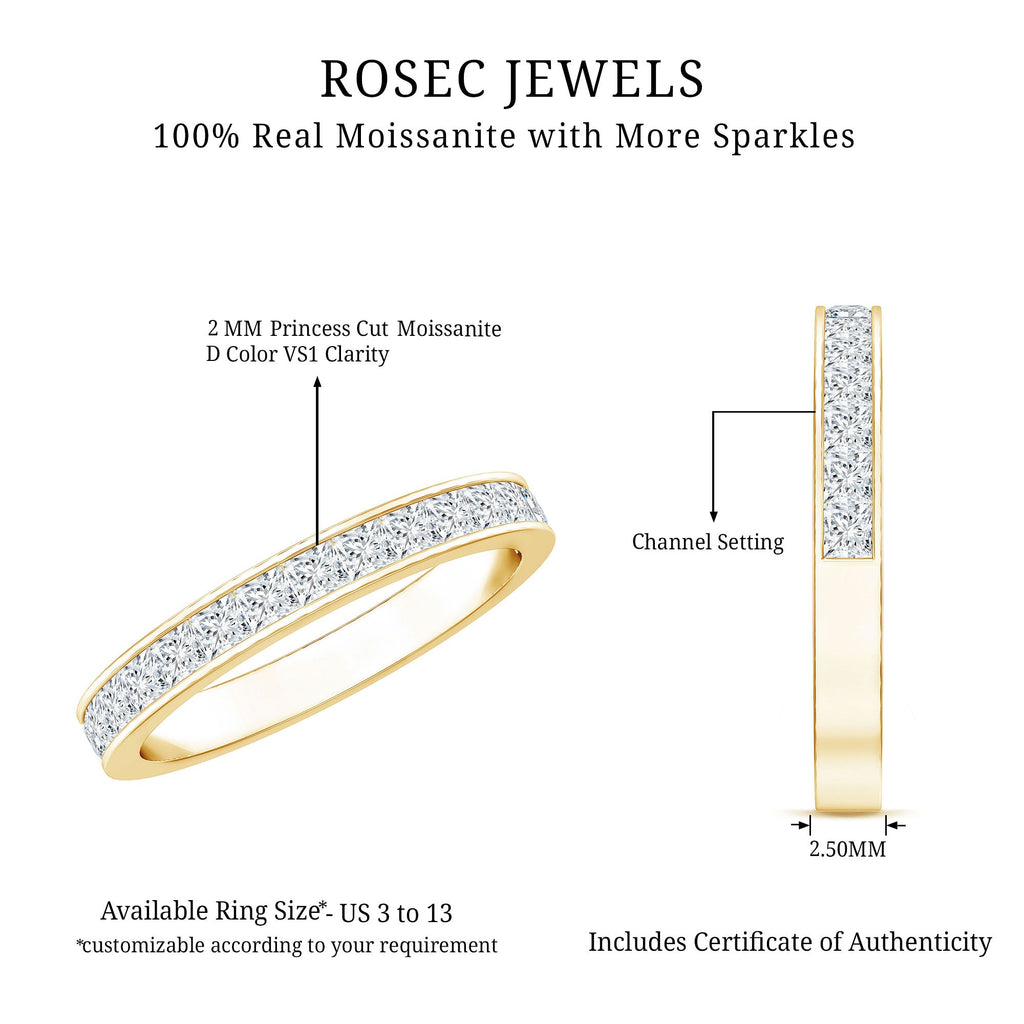 Princess Cut Moissanite Half Eternity Band Ring in Channel Setting