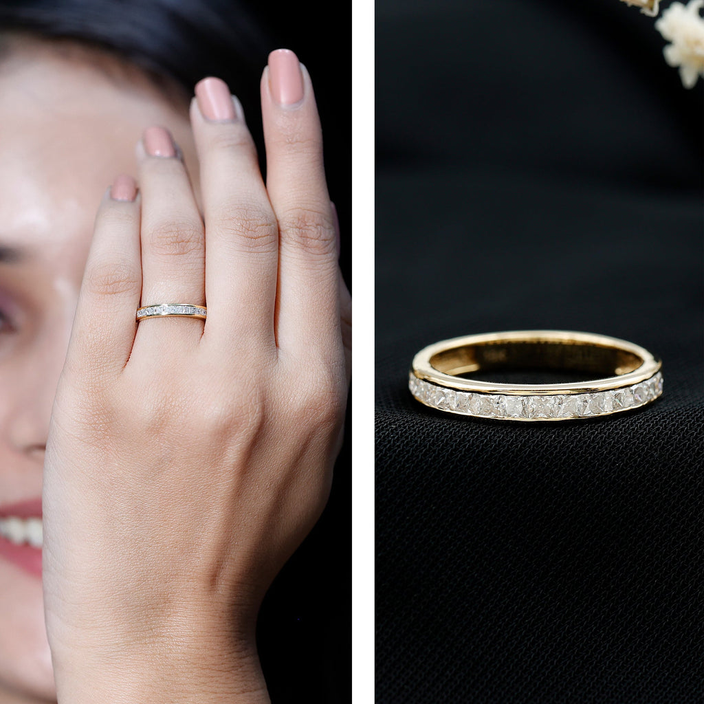Princess Cut Moissanite Half Eternity Band Ring in Channel Setting