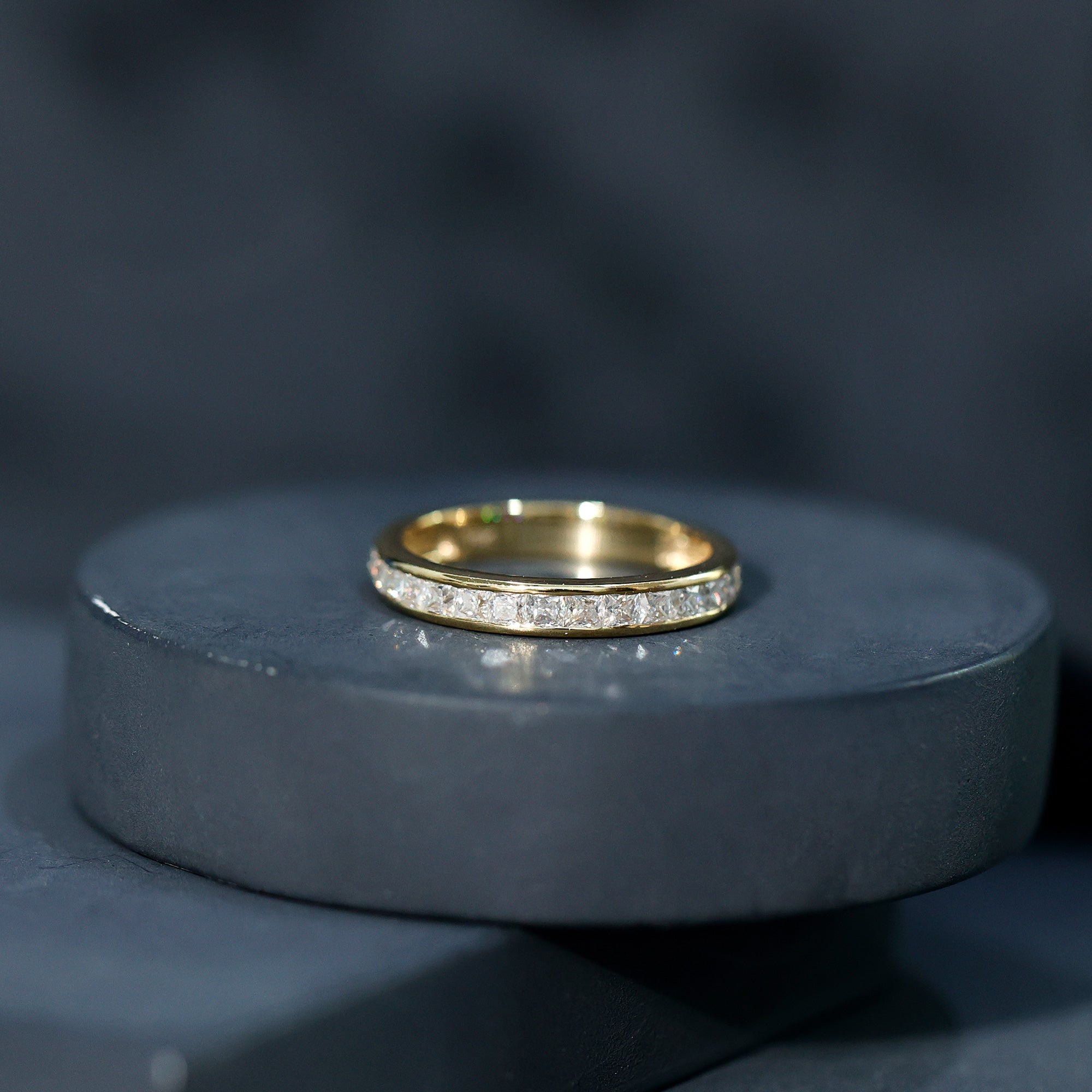 Princess Cut Moissanite Half Eternity Band Ring in Channel Setting