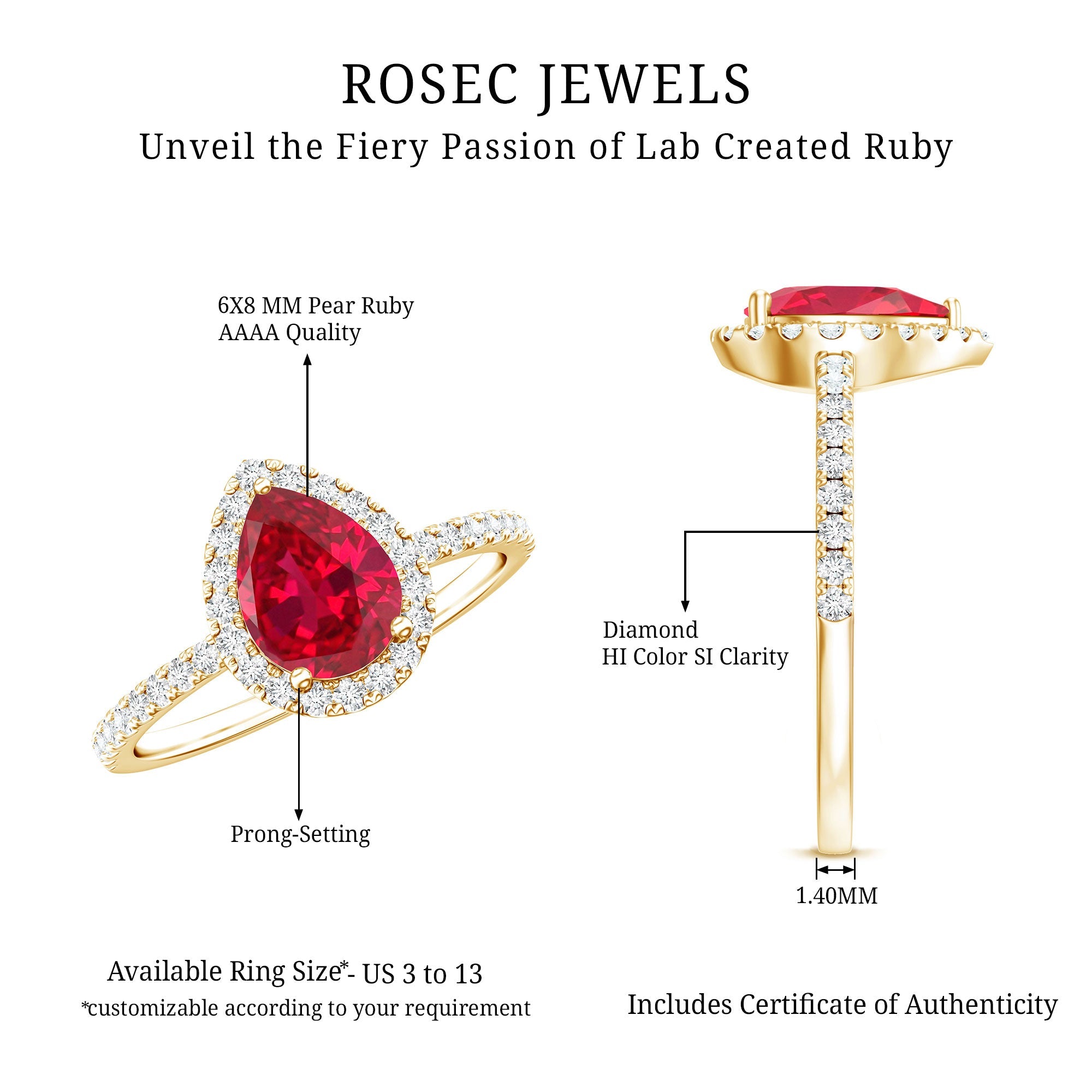 1 Carat Lab Created Ruby Teardrop Engagement Ring with Diamond Halo
