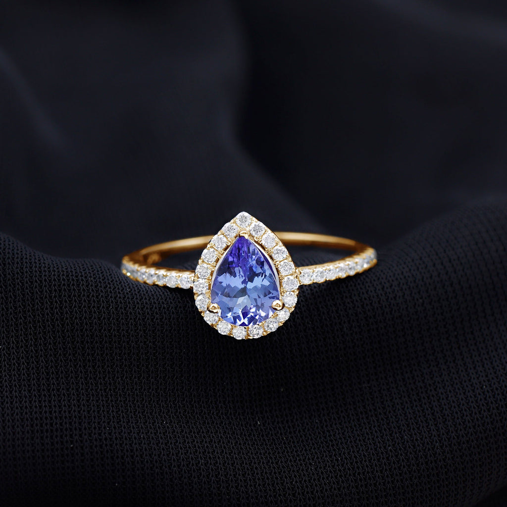 1.35 Carat Tanzanite Classic Engagement Ring with Diamond Halo