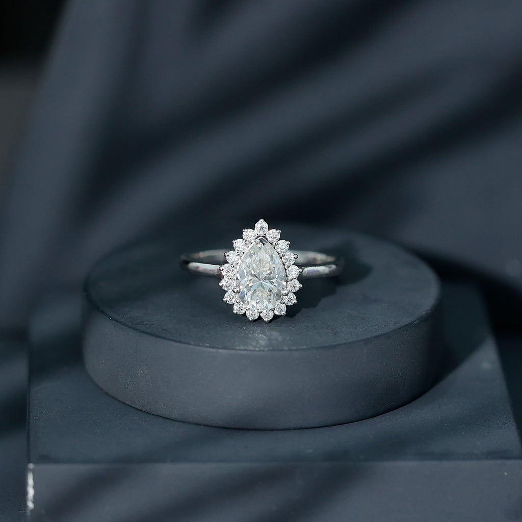 Certified Pear Cut Engagement Ring With Moissanite