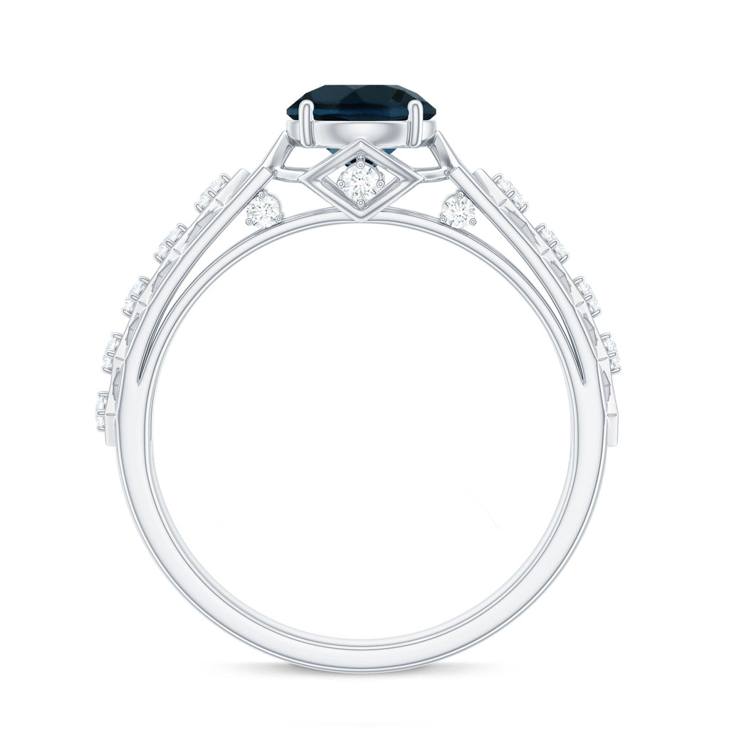 Art Deco Style Blue Topaz Engagement Ring with Moissanites