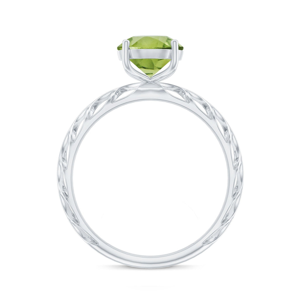 Natural 2 Carat Round Shape Peridot Solitaire Engagement Ring