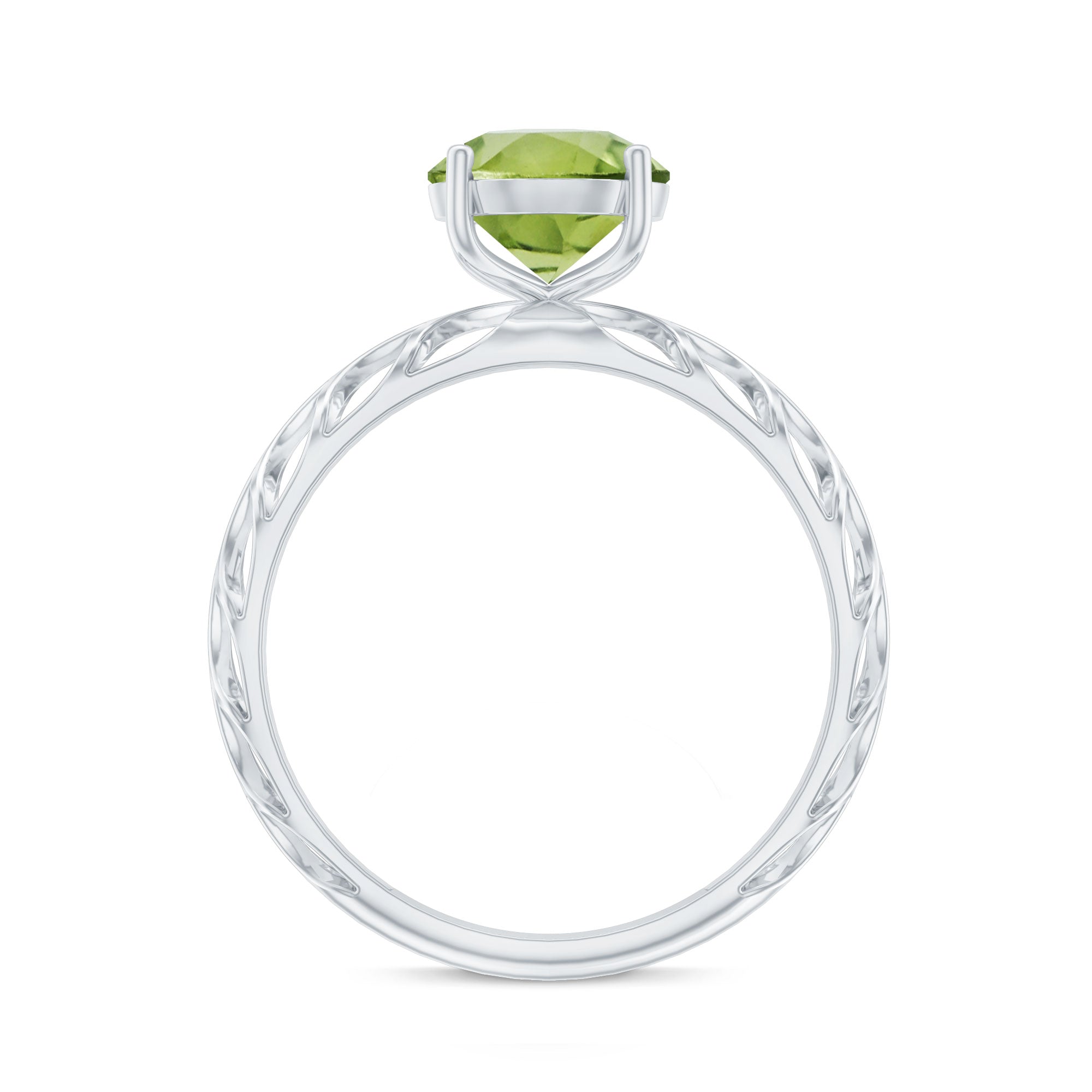 Natural 2 Carat Round Shape Peridot Solitaire Engagement Ring