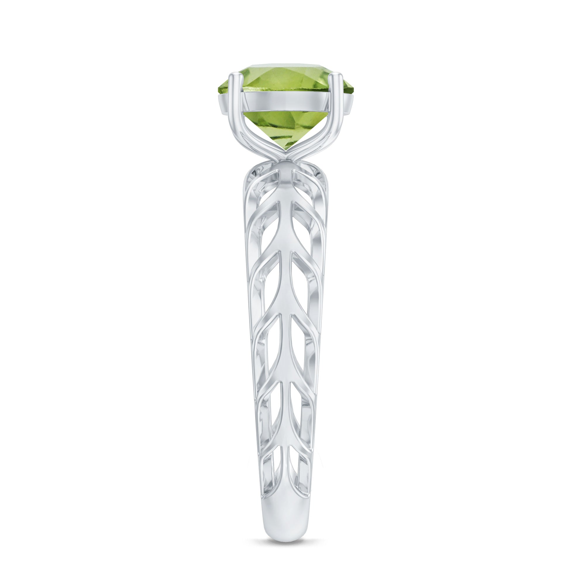 Natural 2 Carat Round Shape Peridot Solitaire Engagement Ring