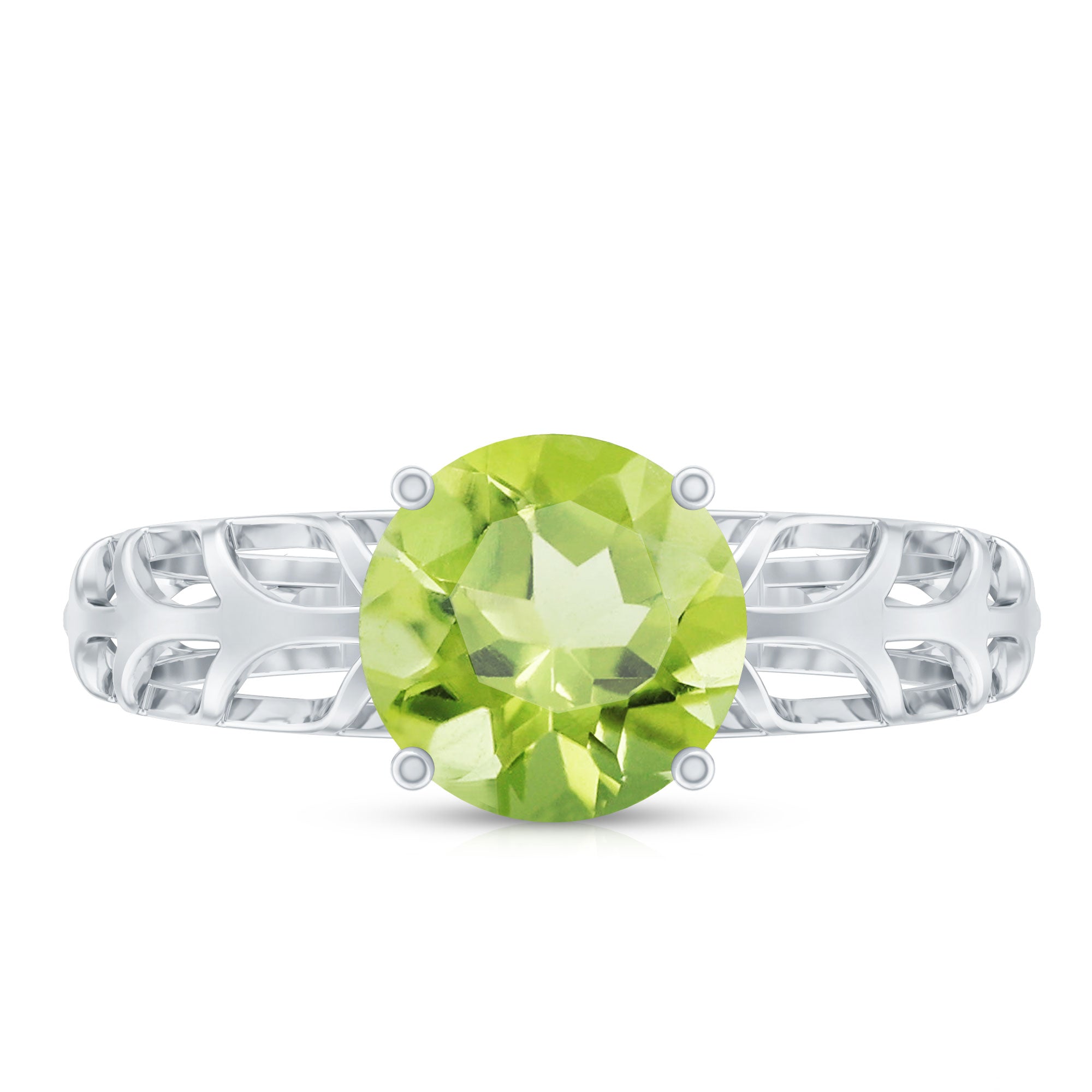 Natural 2 Carat Round Shape Peridot Solitaire Engagement Ring