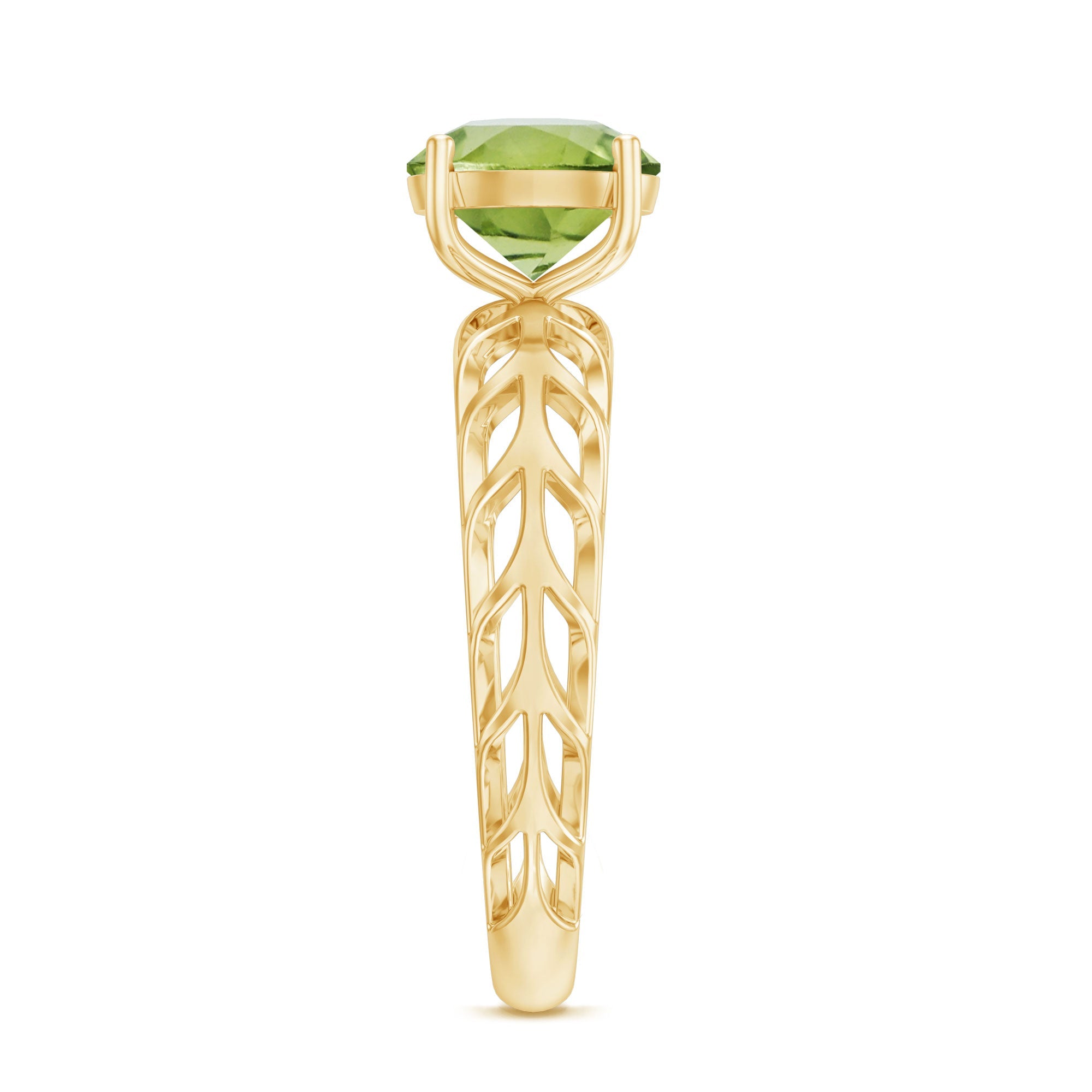 Natural 2 Carat Round Shape Peridot Solitaire Engagement Ring