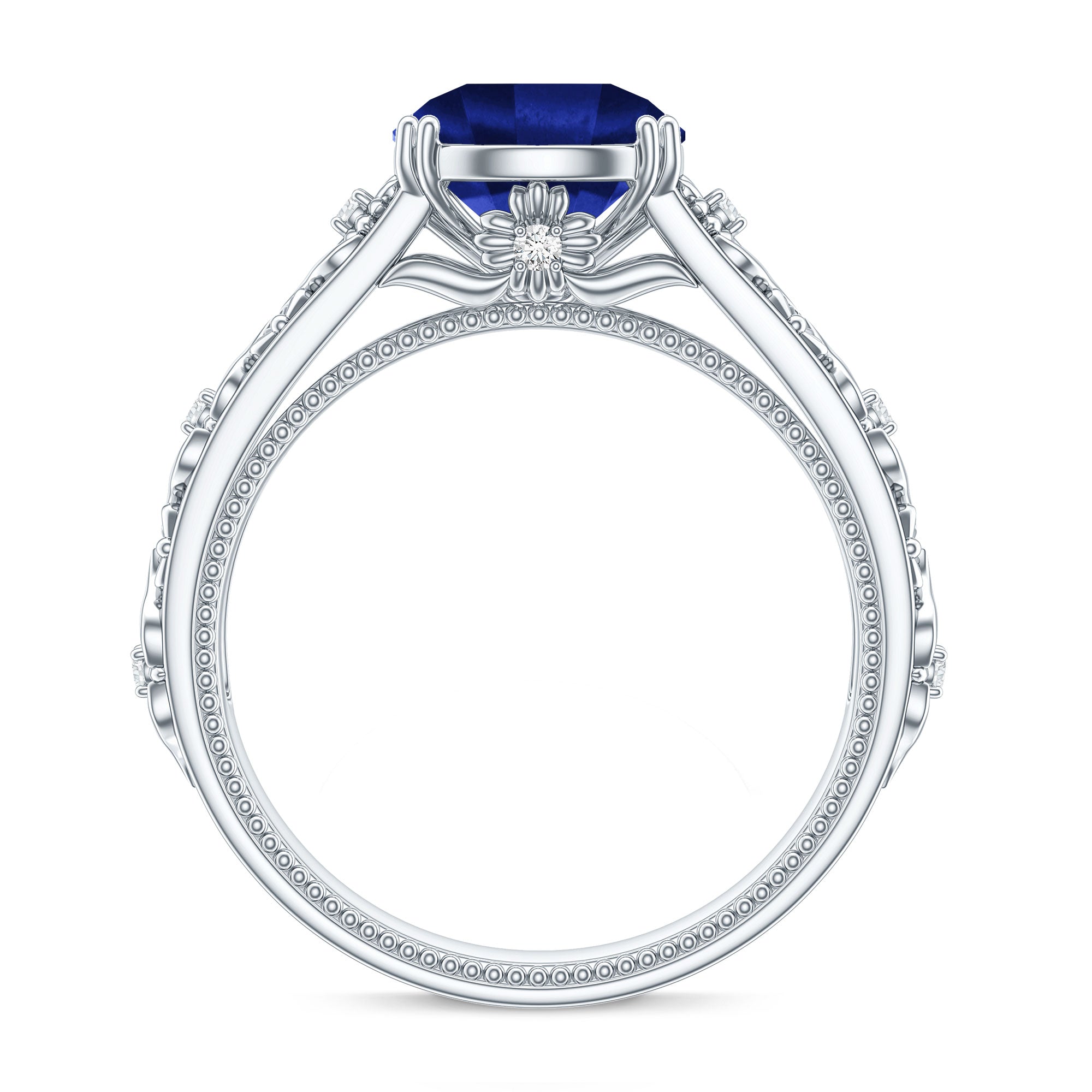 Nature Inspired 2.7 Carat Lab Grown Blue Sapphire Engagement Ring with Diamond