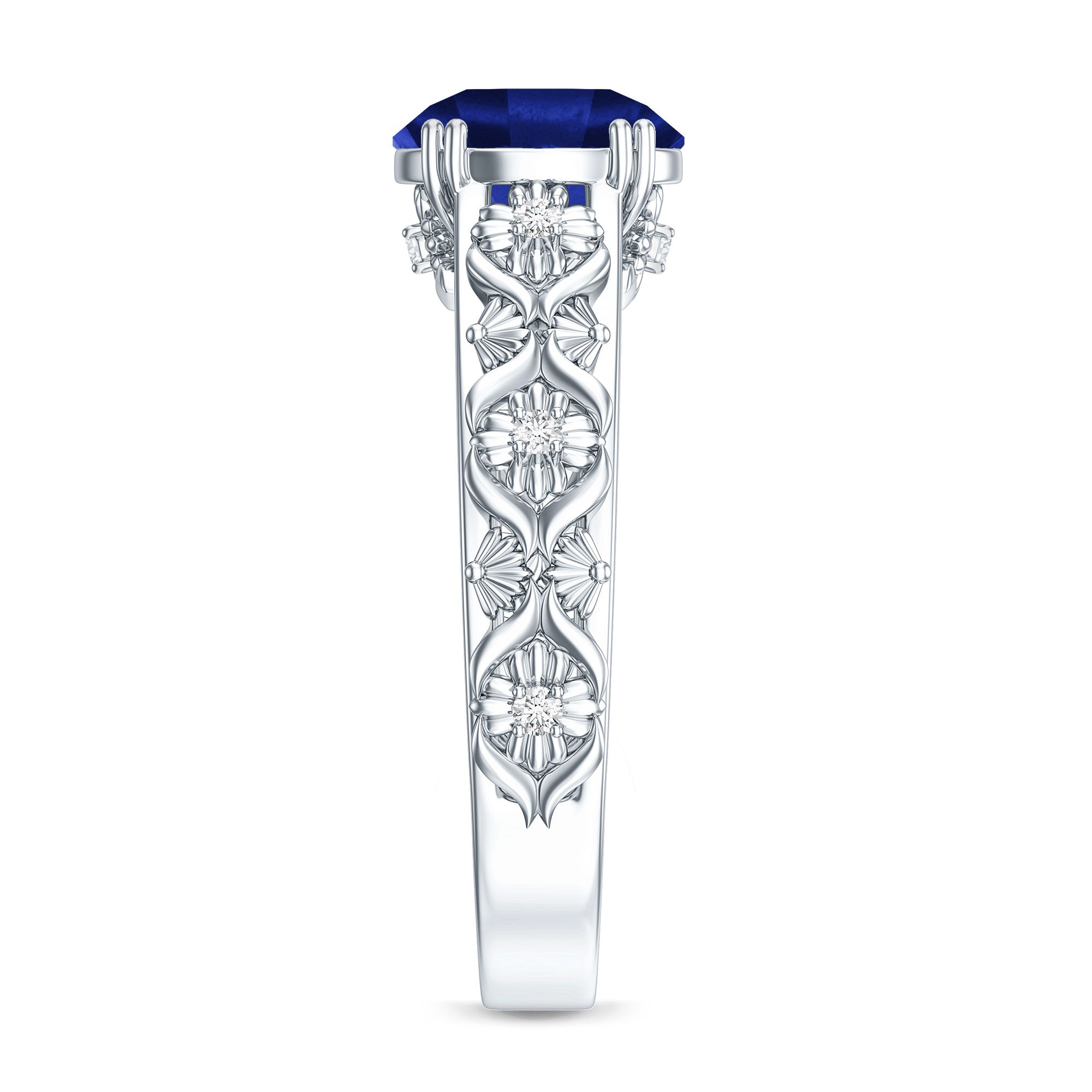 Nature Inspired 2.7 Carat Lab Grown Blue Sapphire Engagement Ring with Diamond