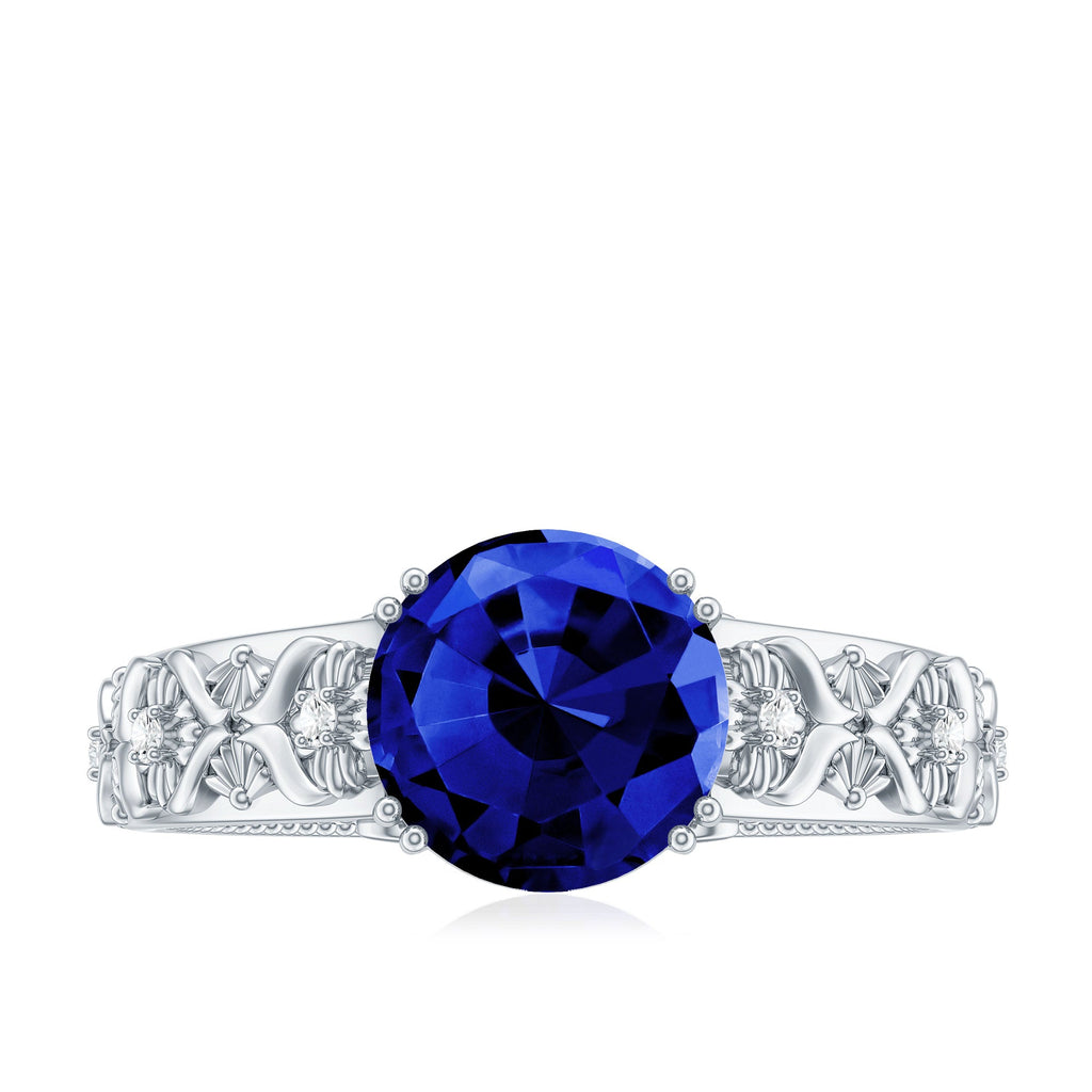 Nature Inspired 2.7 Carat Lab Grown Blue Sapphire Engagement Ring with Diamond