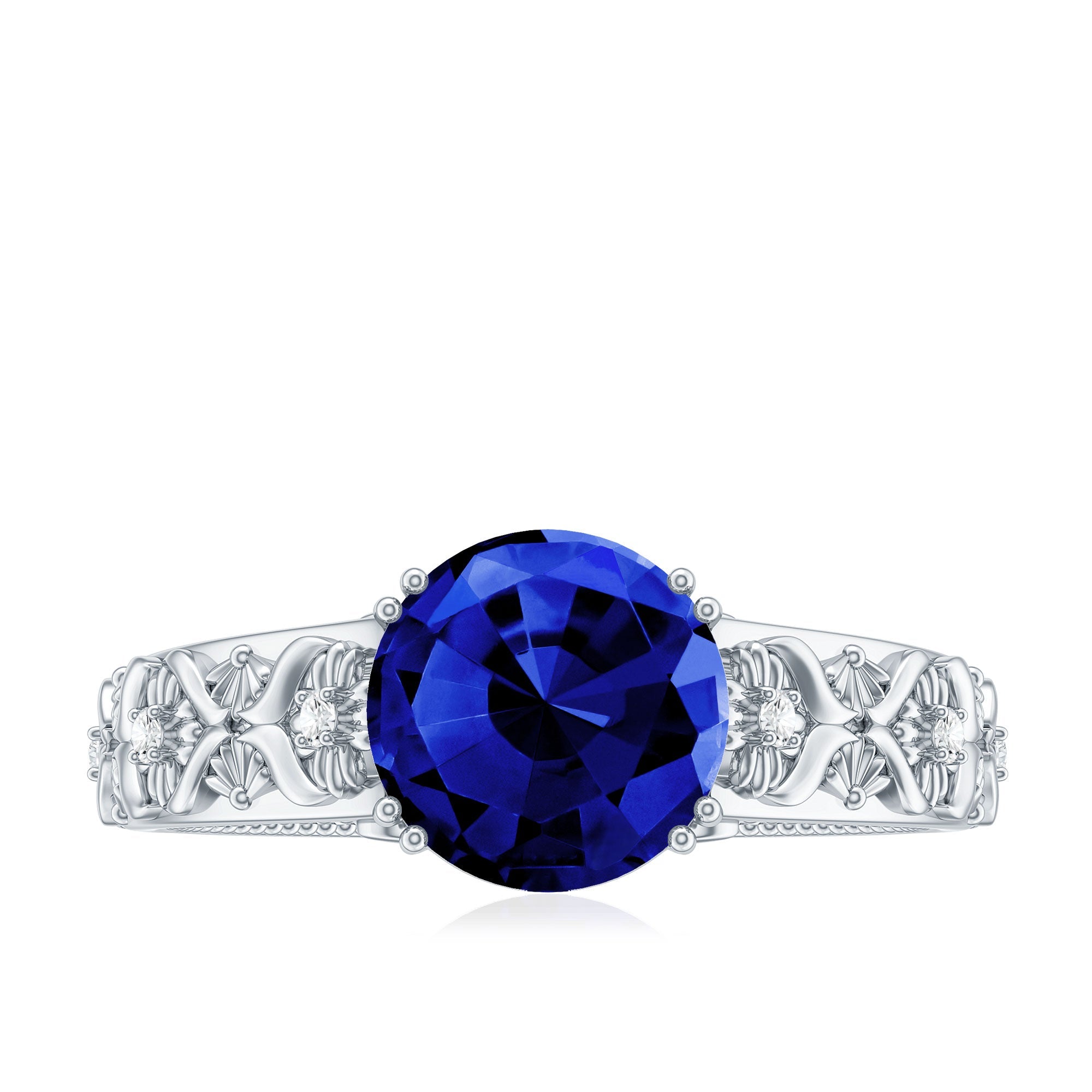 Nature Inspired 2.7 Carat Lab Grown Blue Sapphire Engagement Ring with Diamond