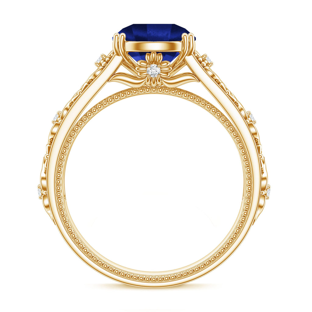 Nature Inspired 2.7 Carat Lab Grown Blue Sapphire Engagement Ring with Diamond