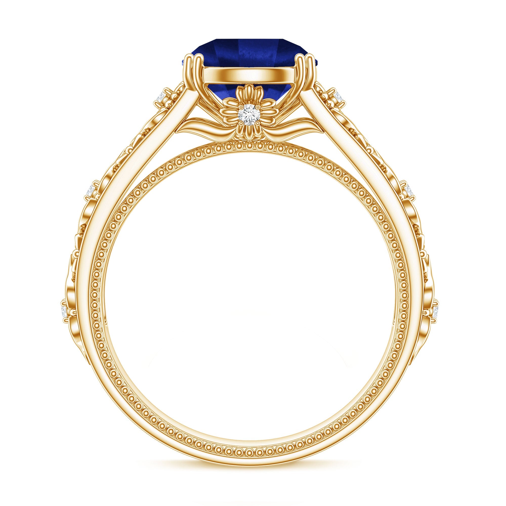 Nature Inspired 2.7 Carat Lab Grown Blue Sapphire Engagement Ring with Diamond