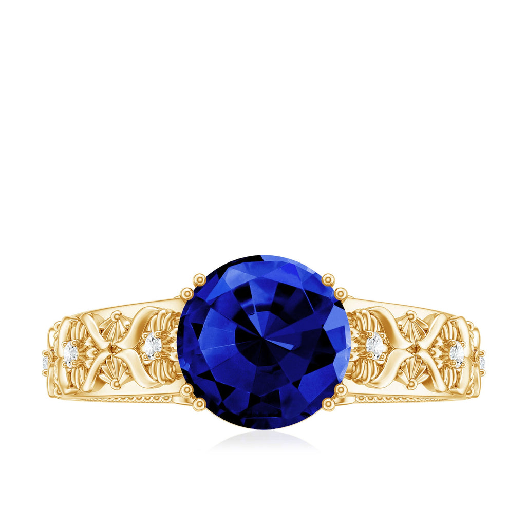Nature Inspired 2.7 Carat Lab Grown Blue Sapphire Engagement Ring with Diamond