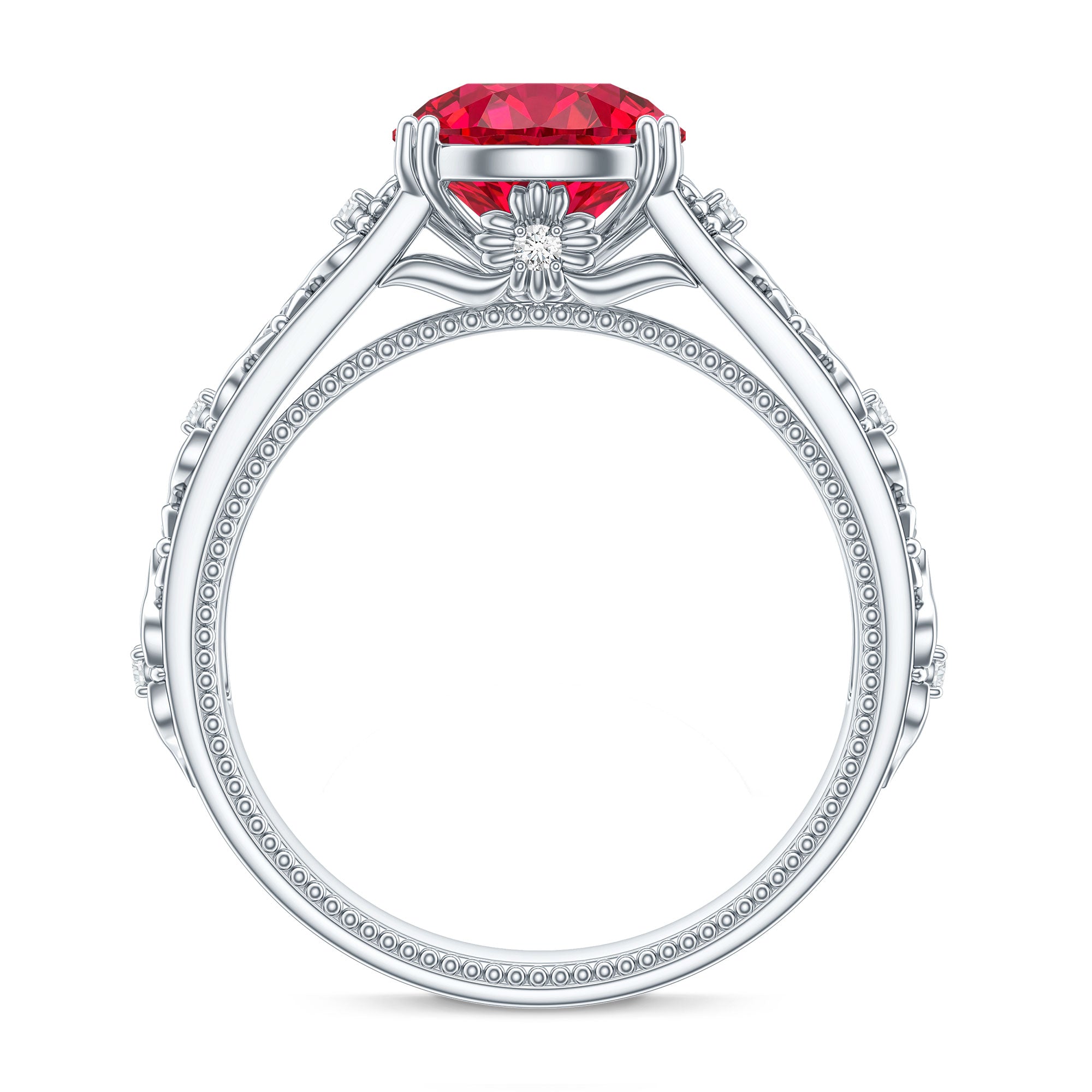 Vintage Inspired Lab Created Ruby Solitaire Engagement Ring