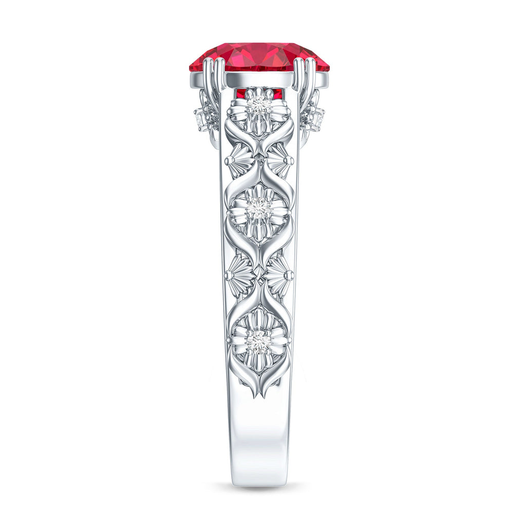 Vintage Inspired Lab Created Ruby Solitaire Engagement Ring