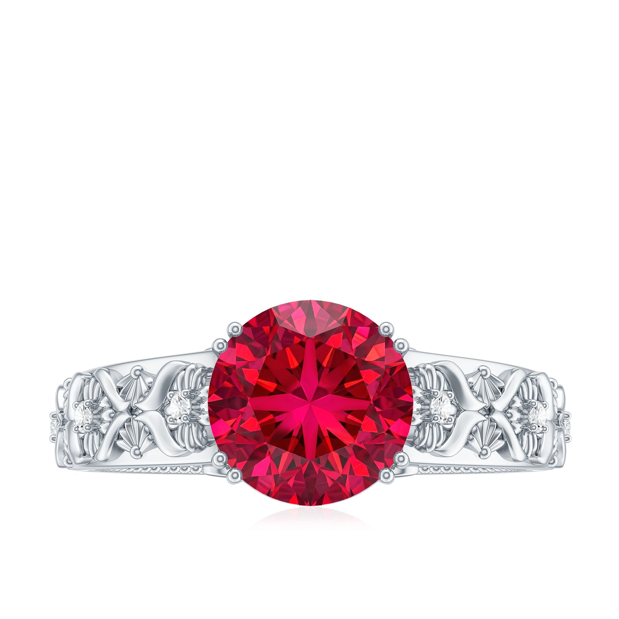 Vintage Inspired Lab Created Ruby Solitaire Engagement Ring