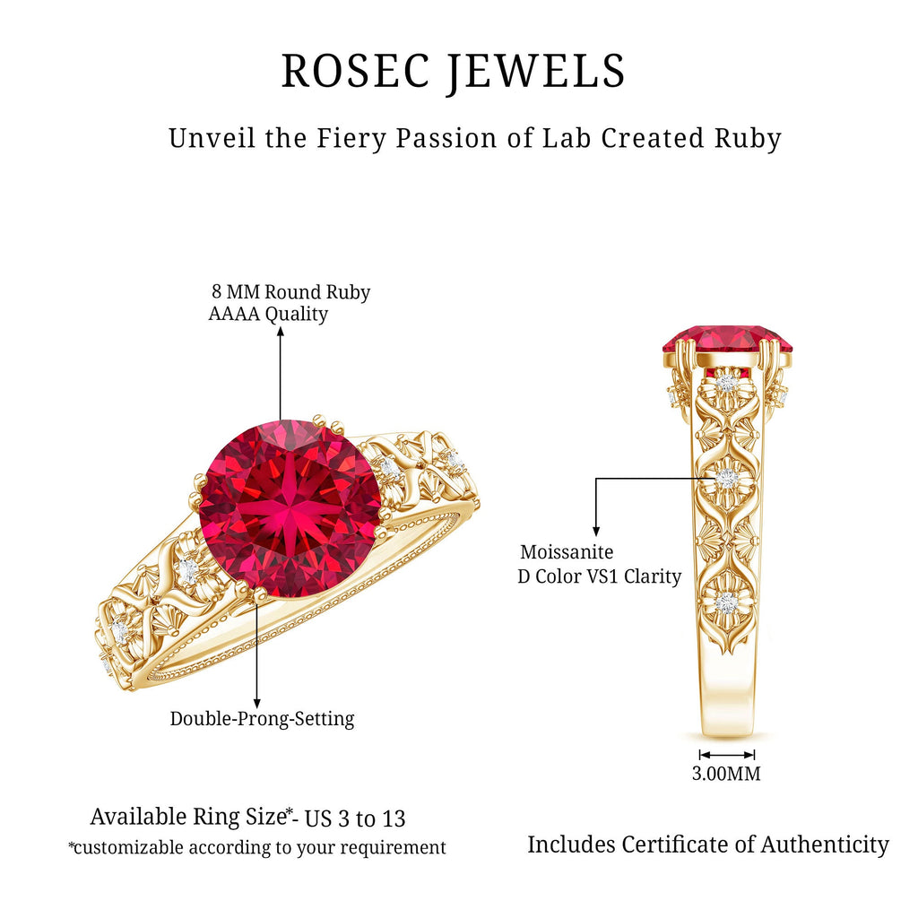 Vintage Inspired Lab Created Ruby Solitaire Engagement Ring