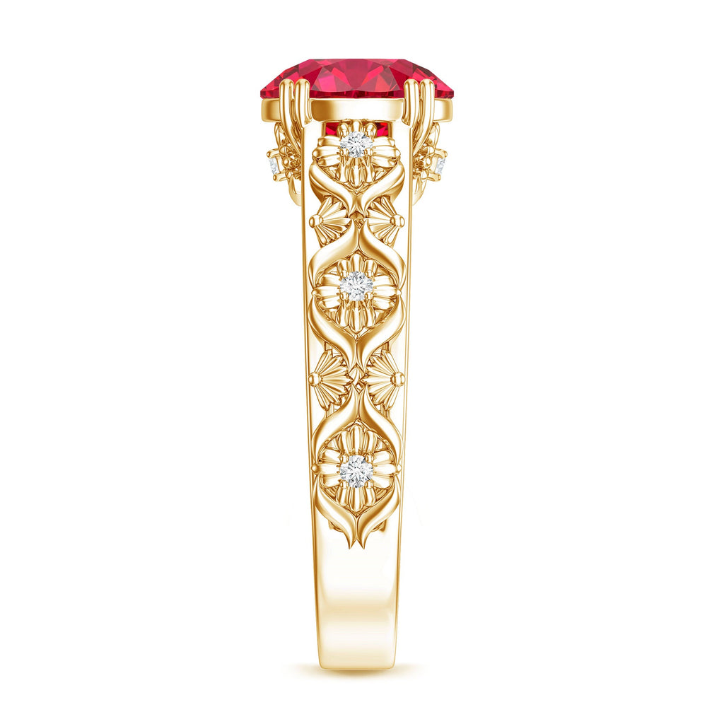 Vintage Inspired Lab Created Ruby Solitaire Engagement Ring
