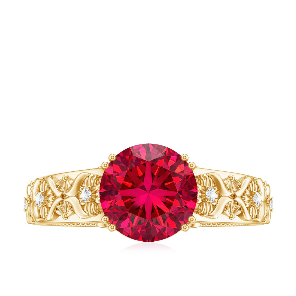 Vintage Inspired Lab Created Ruby Solitaire Engagement Ring