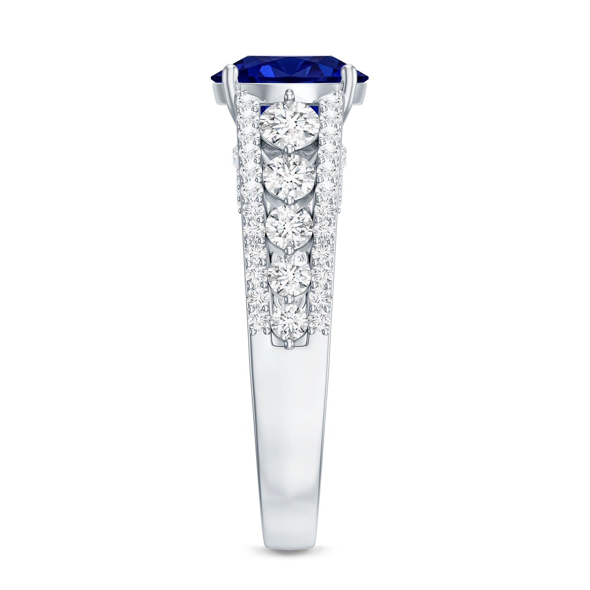 Solitaire Created Blue Sapphire Statement Engagement Ring with Moissanite