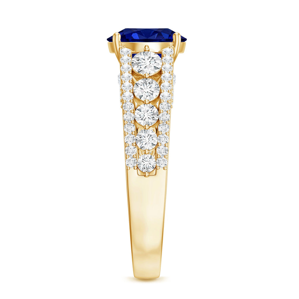 Solitaire Created Blue Sapphire Statement Engagement Ring with Moissanite