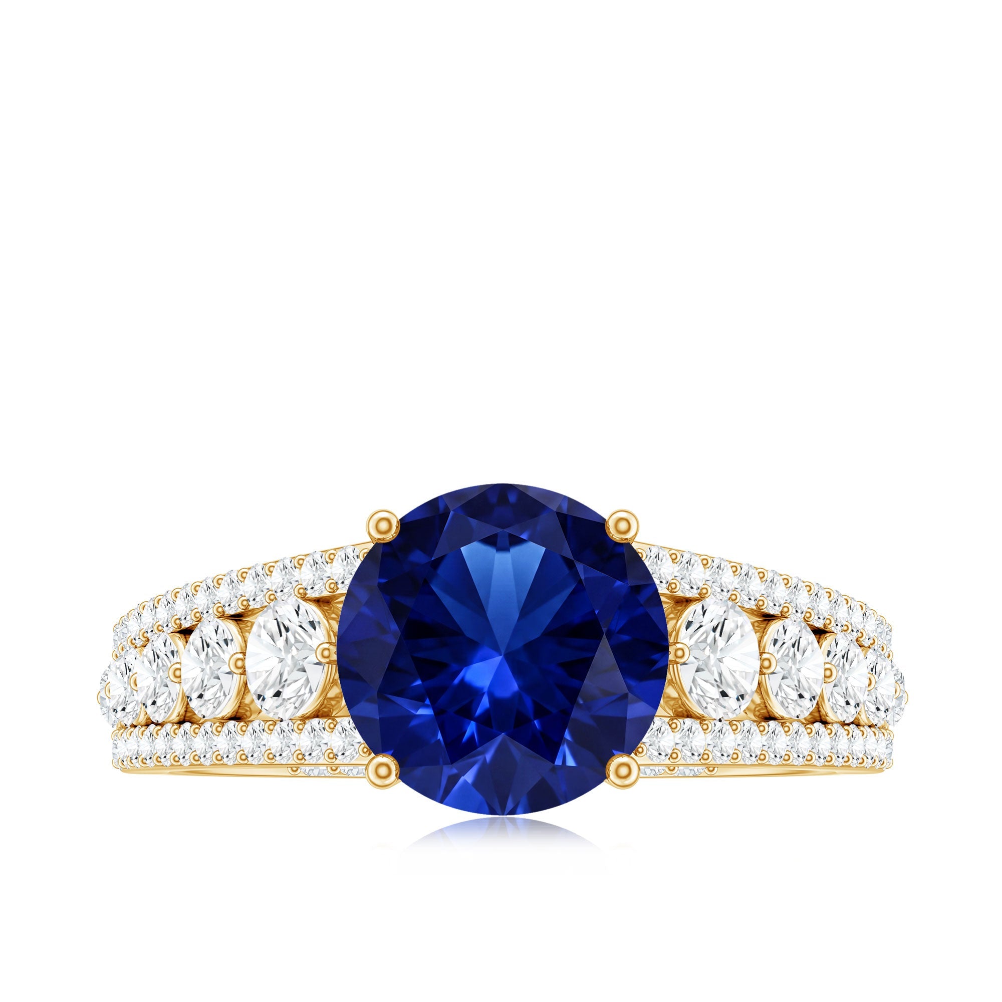 Solitaire Created Blue Sapphire Statement Engagement Ring with Moissanite