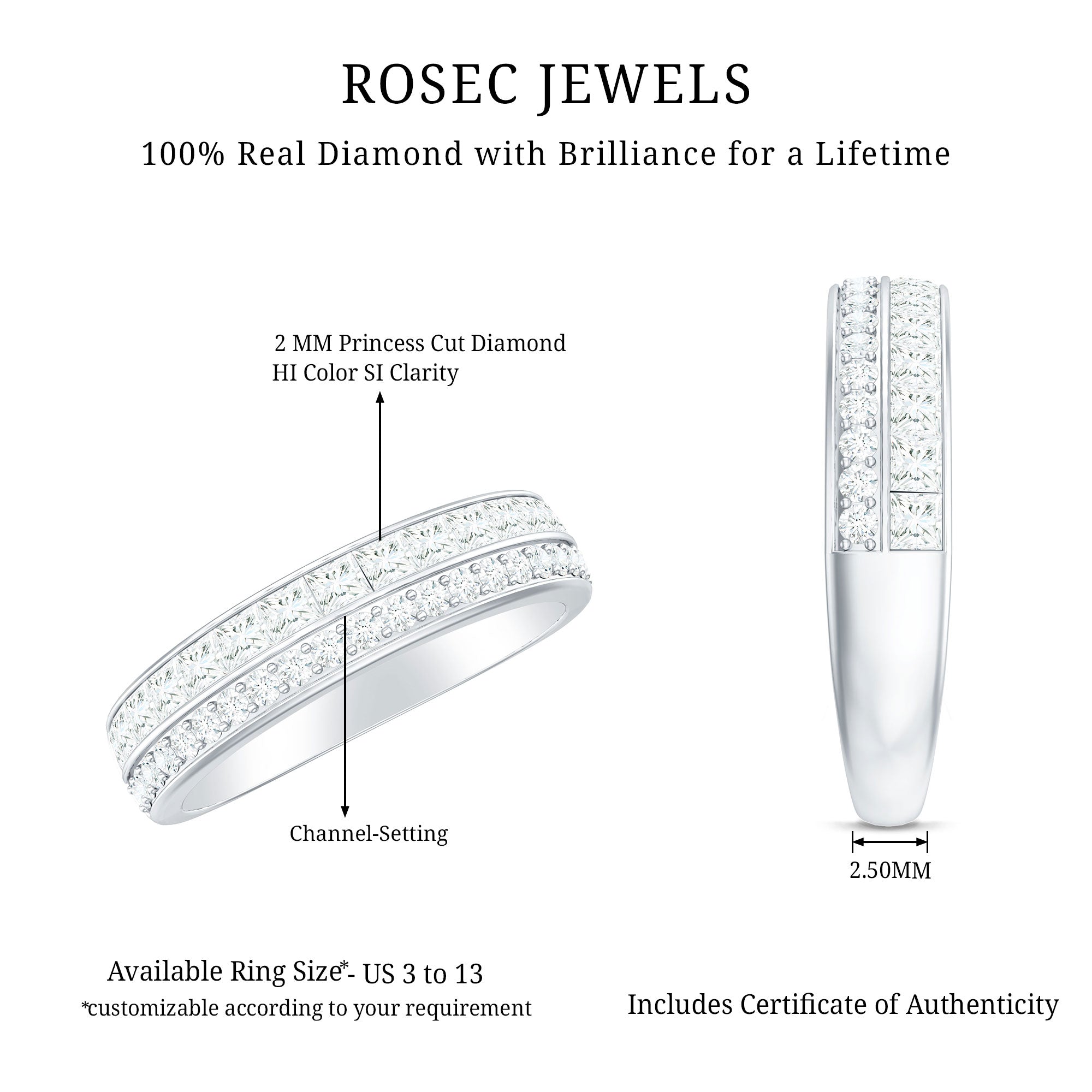 Certified Real Diamond Half Eternity Wedding Band