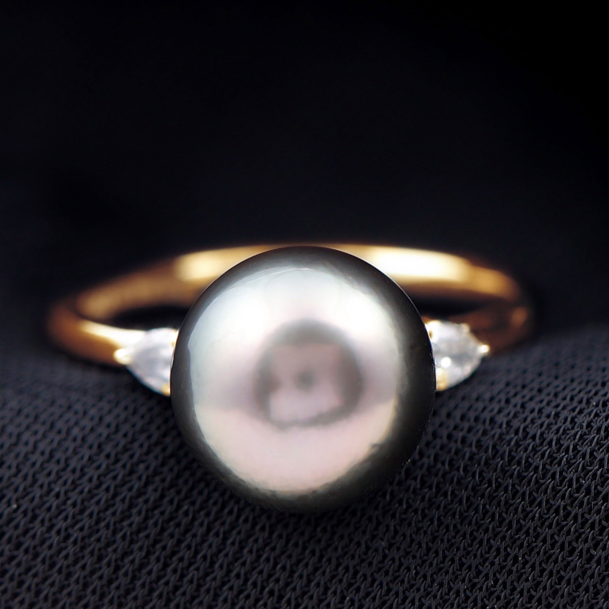 Round Tahitian Pearl Solitaire Engagement Ring with Moissanite