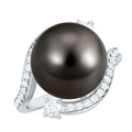 Tahitian Black Pearl Art Deco Engagement Ring with Diamond
