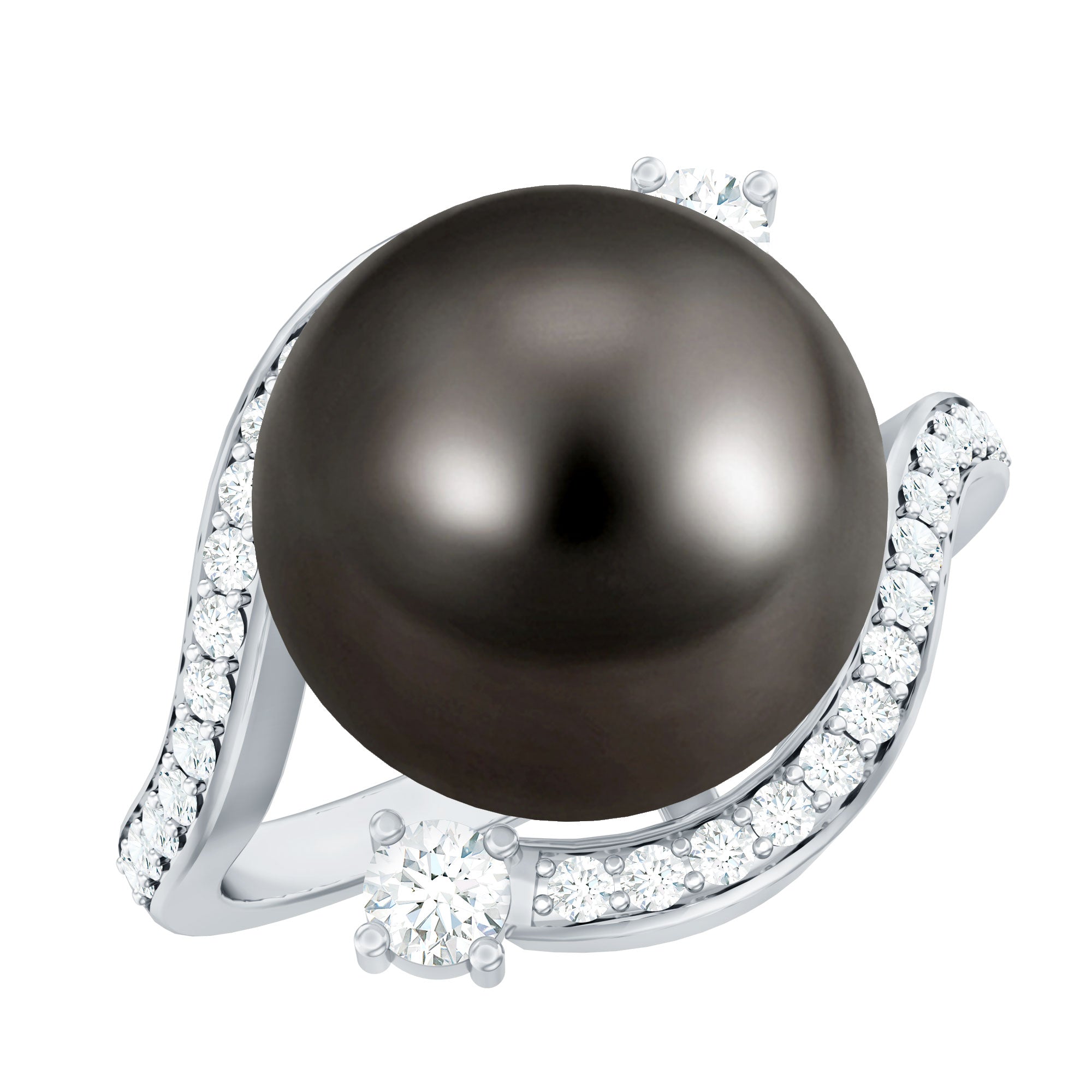 Tahitian Black Pearl Art Deco Engagement Ring with Diamond