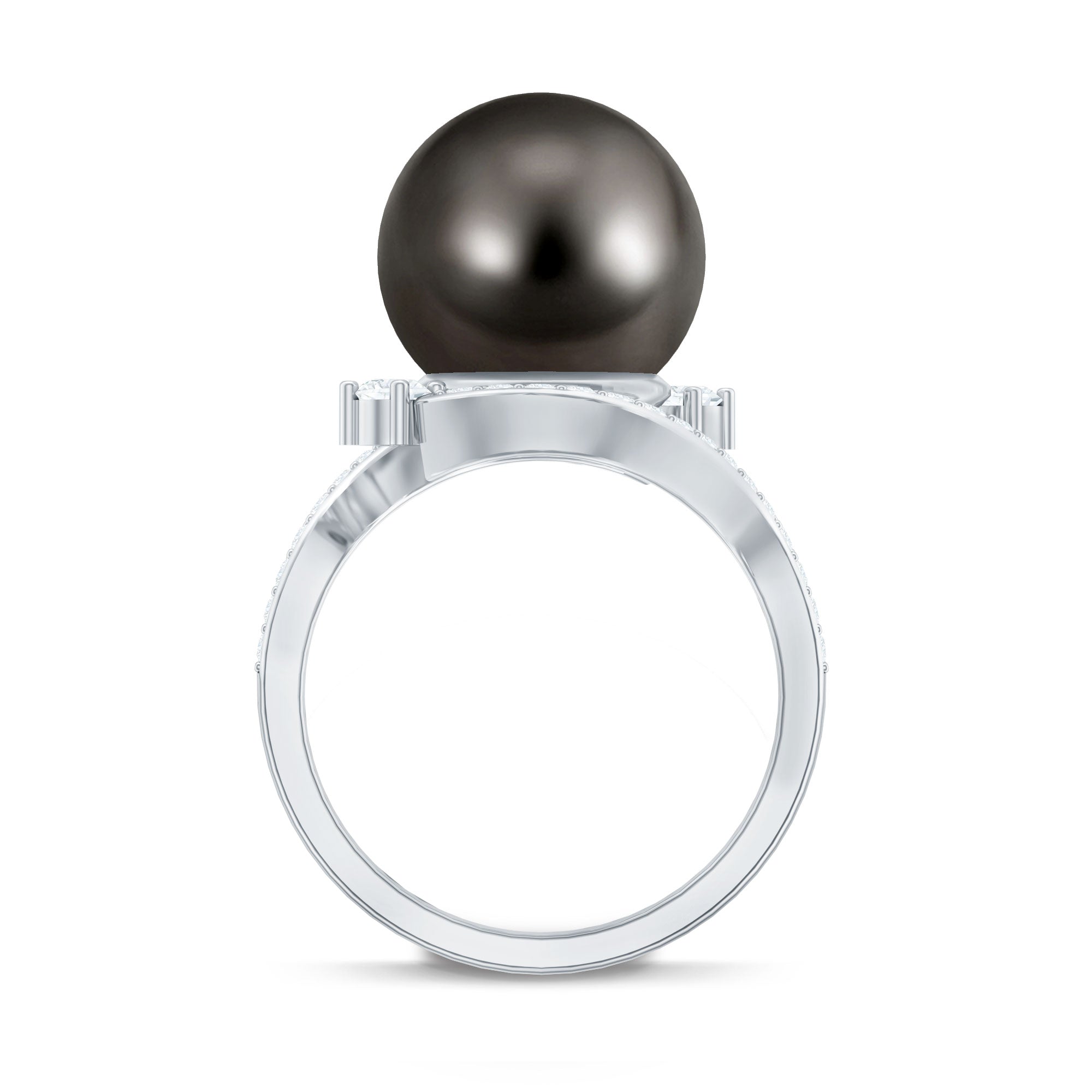 Tahitian Black Pearl Art Deco Engagement Ring with Diamond
