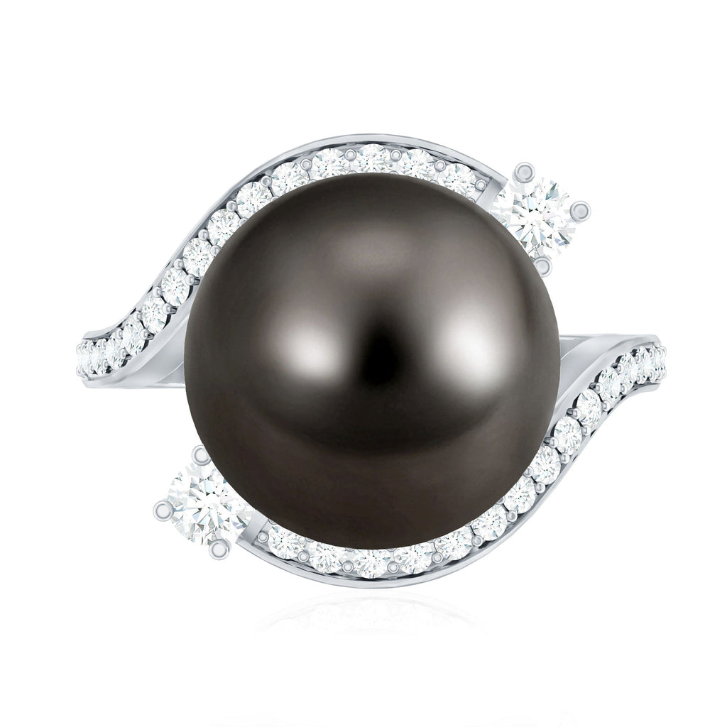 Tahitian Black Pearl Art Deco Engagement Ring with Diamond
