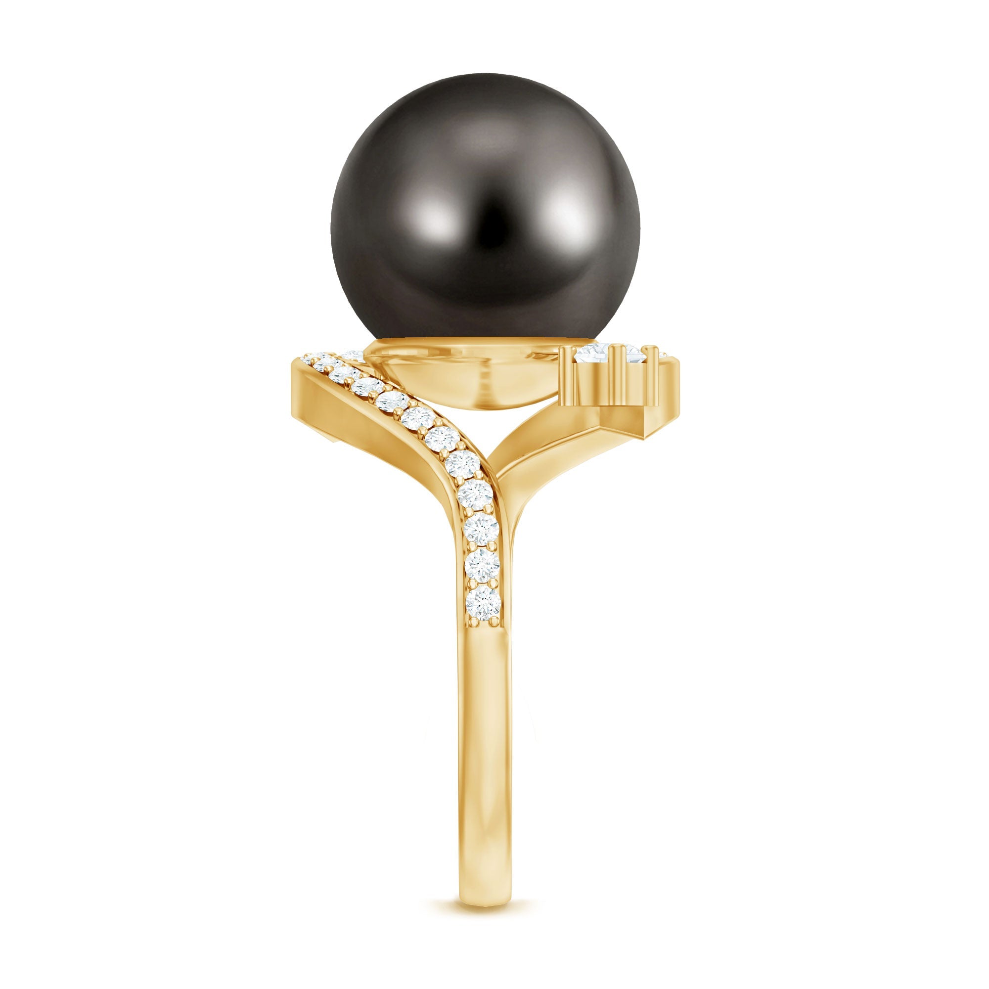 Tahitian Black Pearl Art Deco Engagement Ring with Diamond