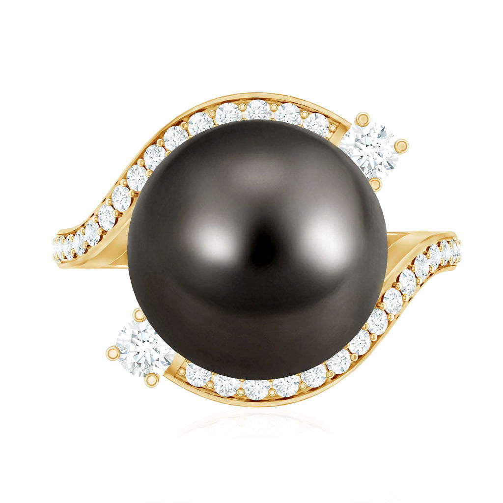 Tahitian Black Pearl Art Deco Engagement Ring with Diamond