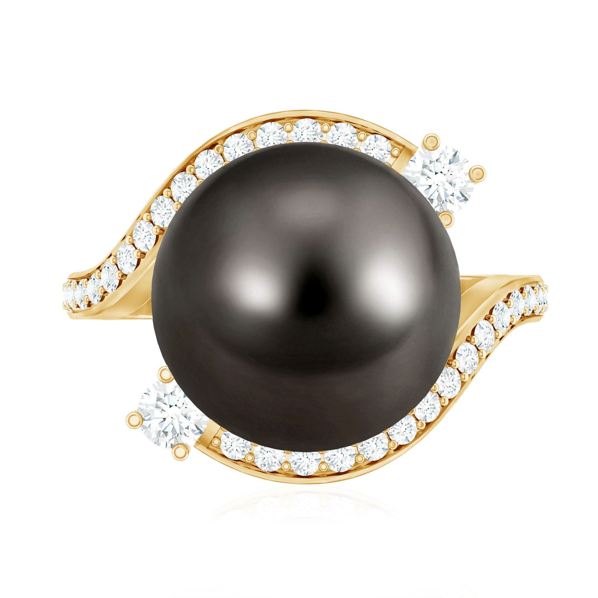 Tahitian Black Pearl Art Deco Engagement Ring with Diamond