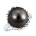 8 Carat Solitaire Tahitian Black Pearl Engagement Ring with Floral Setting