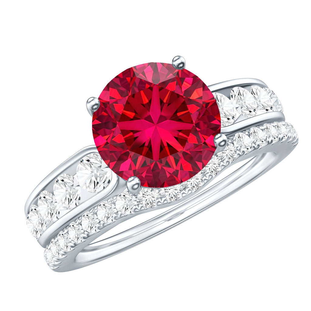Certified Lab Grown Ruby and Moissanite Wedding Ring Set For Her