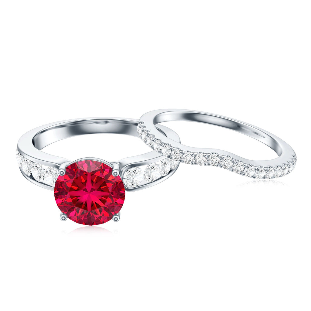 Certified Lab Grown Ruby and Moissanite Wedding Ring Set For Her