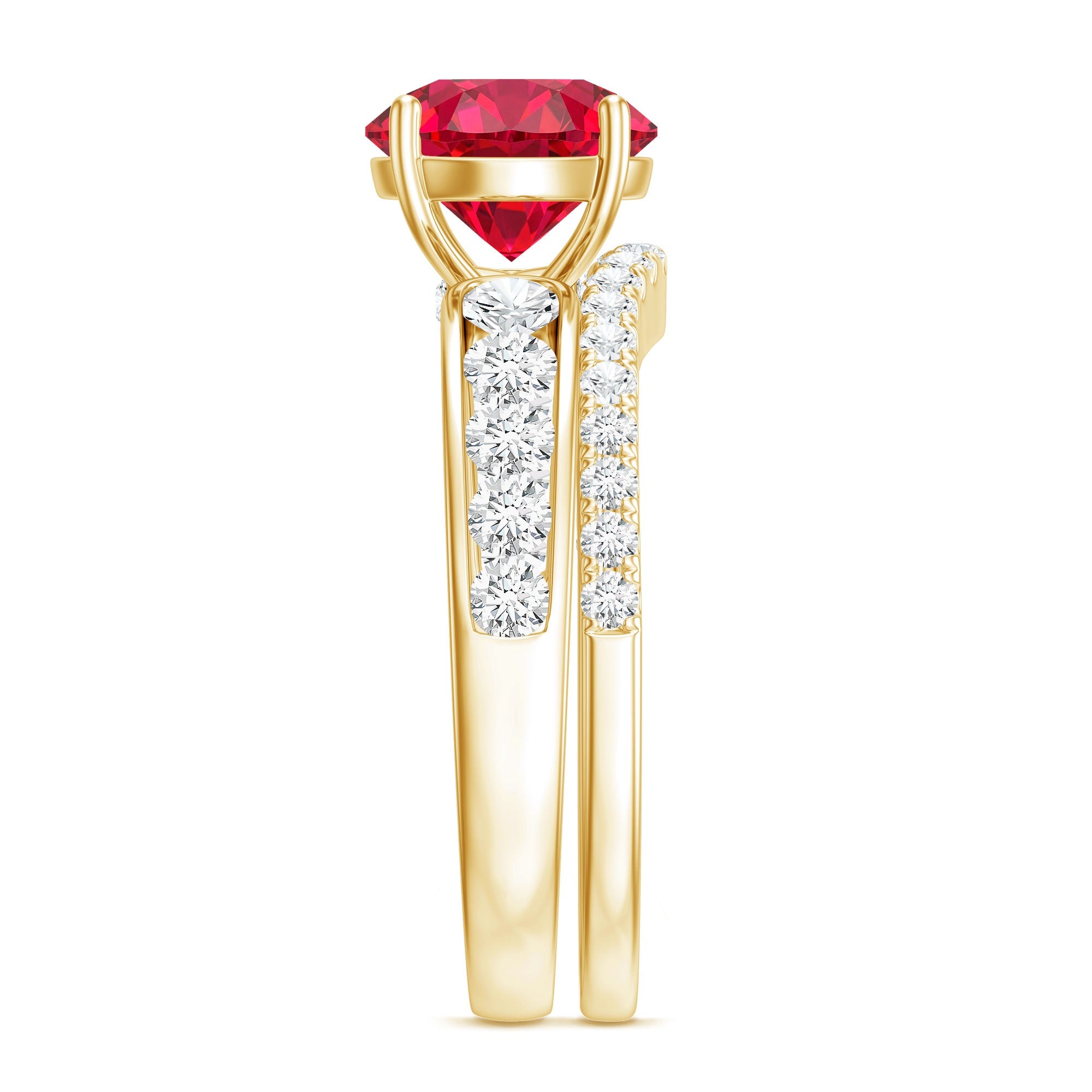 Certified Lab Grown Ruby and Moissanite Wedding Ring Set For Her