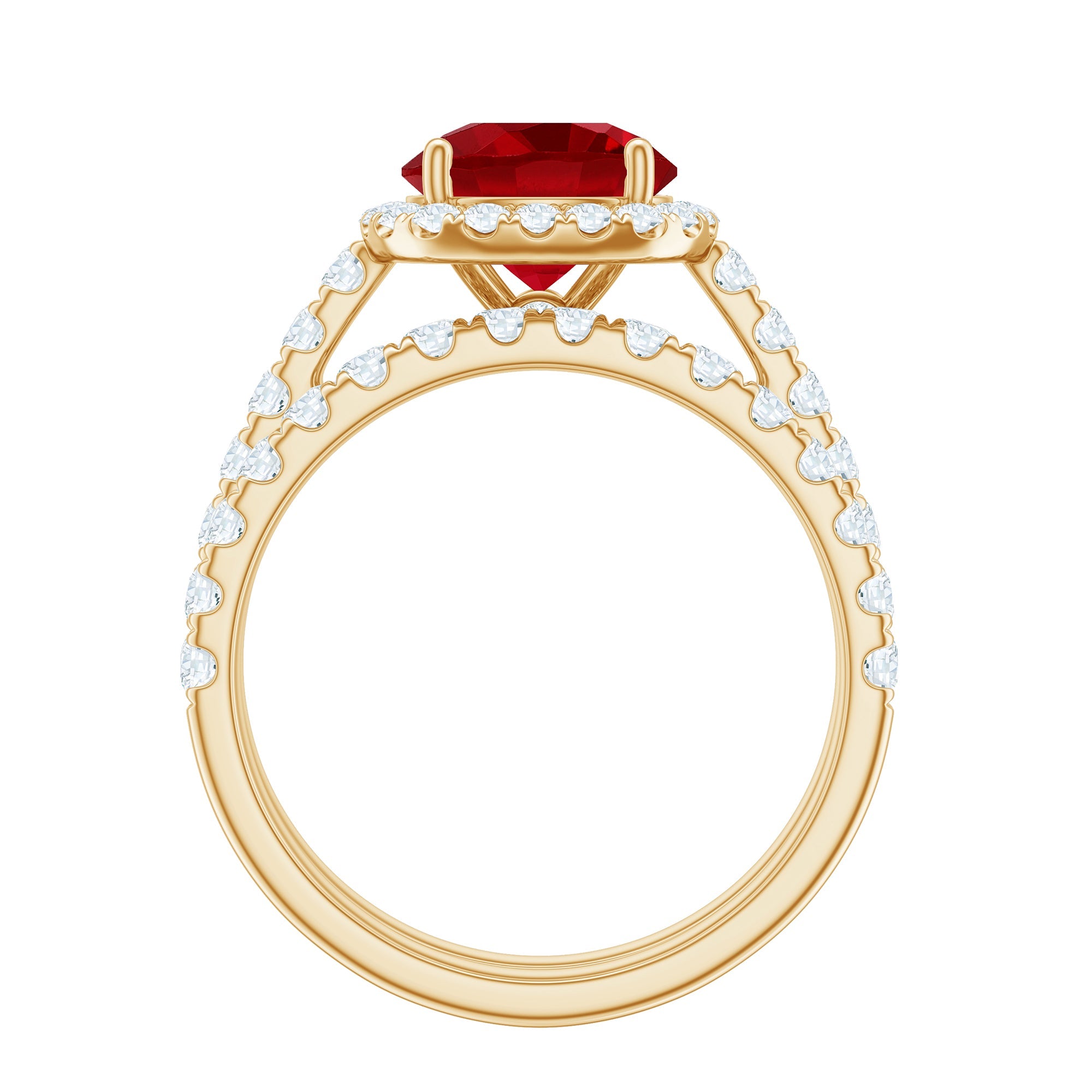 Lab Created Ruby Halo Engagement Ring with Moissanite Enhancer Ring
